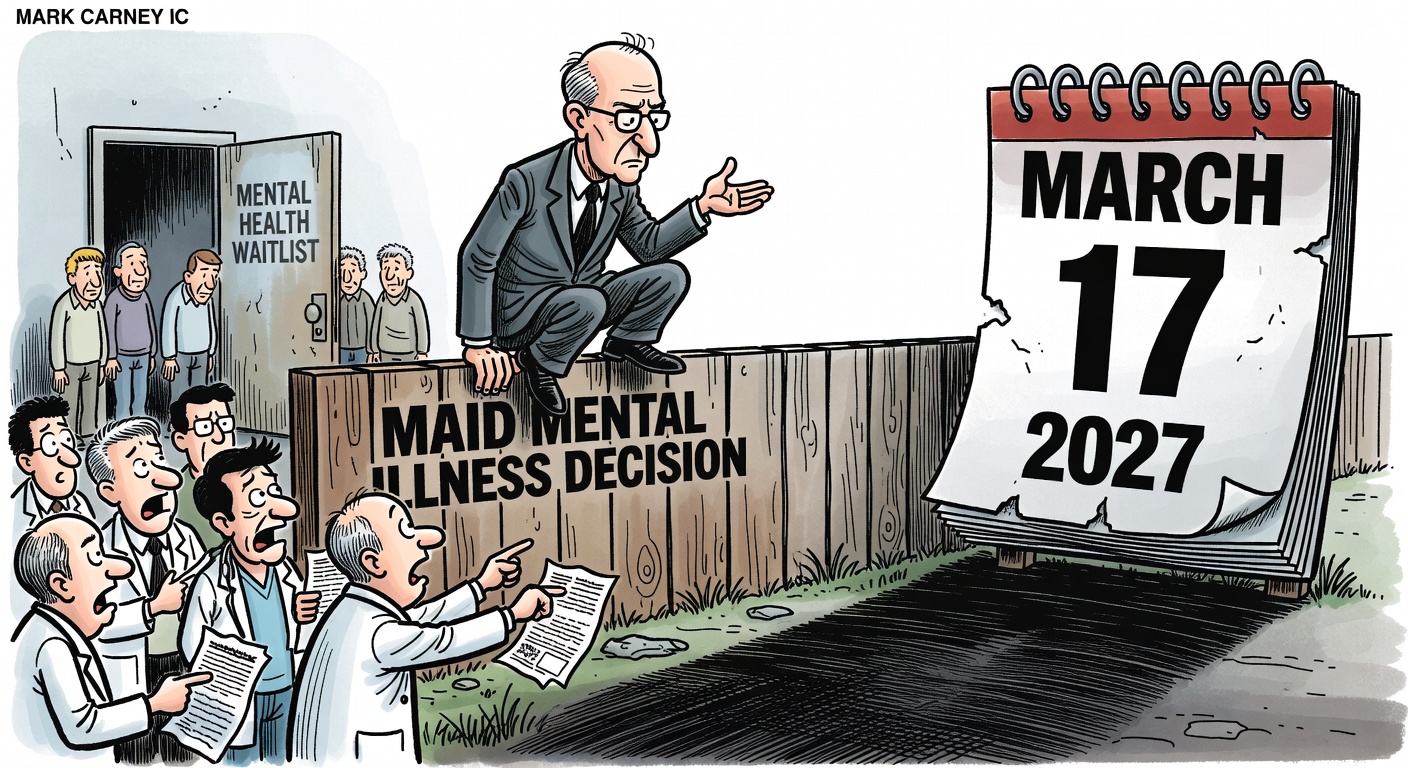 Mark Carney sits on a MAID mental illness fence while doctors warn about safeguards and a 2027 calendar looms
