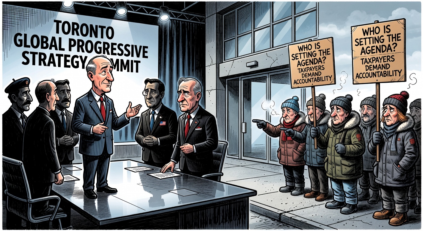 Mark Carney at a global progressive strategy summit while Canadian taxpayers ask who is setting the agenda